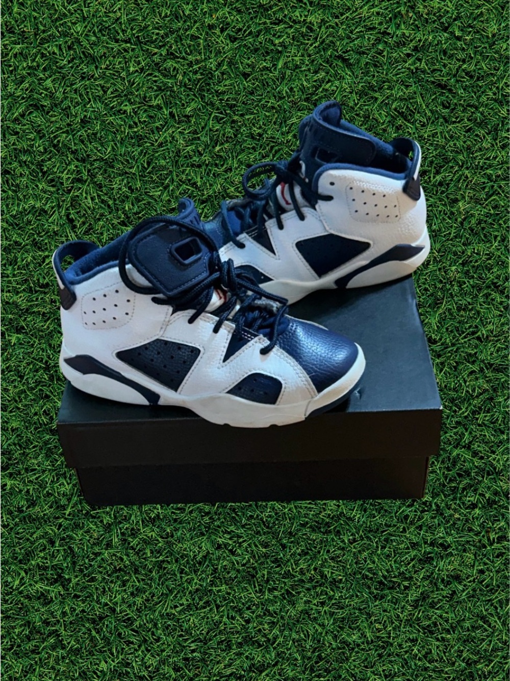 Air Jordan 6 Kids Navy and White High-Top Sneakers